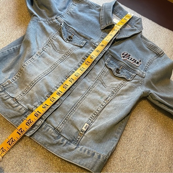 Vintage Vans Embroidered Logo Stretch Denim Light Blue Wash Denim Jacket FLAWED - Picture 8 of 10